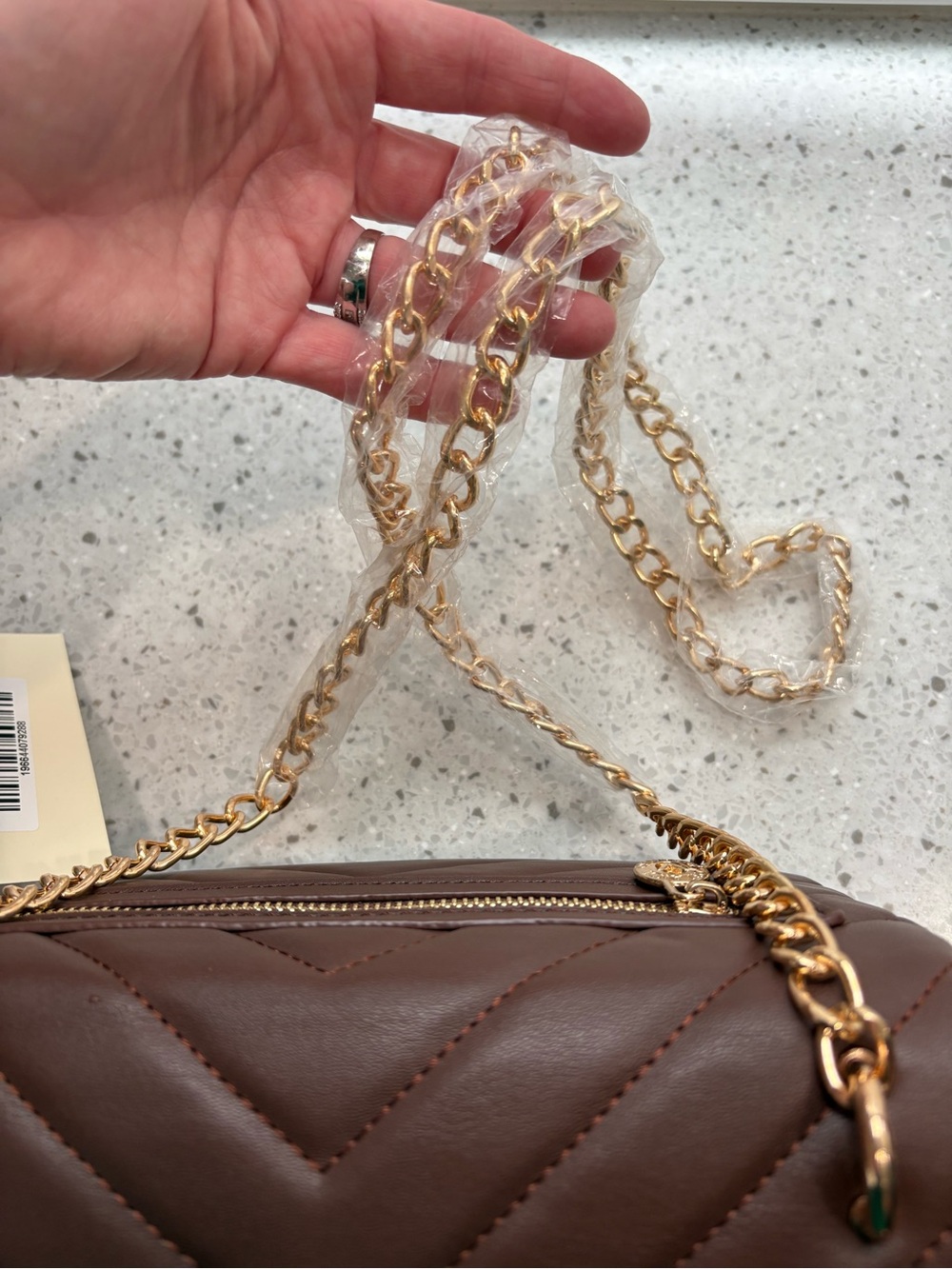 NWT Valentino Orlandi Chocolate Brown Quilted Shoulder Bag with Gold Chain Strap - Picture 16 of 16